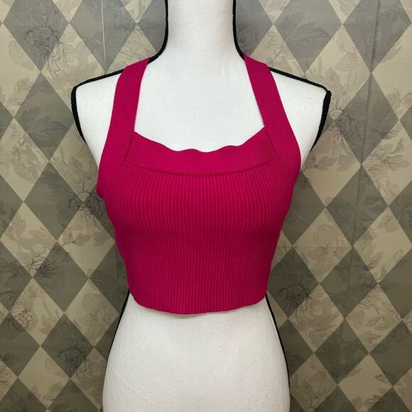House of Harlow 1960 Ribbed Halter Crop Top - Fuchsia Pink - Picture 1 of 4